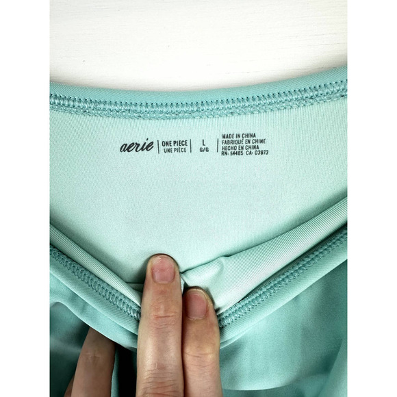 Pre-Loved Aerie aqua off the shoulder one piece sz LRG - Picture 6 of 6